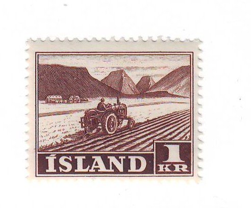 Iceland Sc 264 1950 1 kr Tractor stamp mint NH