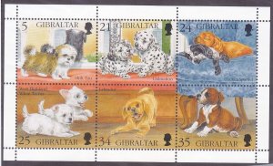 Gibraltar 702 MNH 1996 Puppies Souvenir Sheet of 6 Dogs