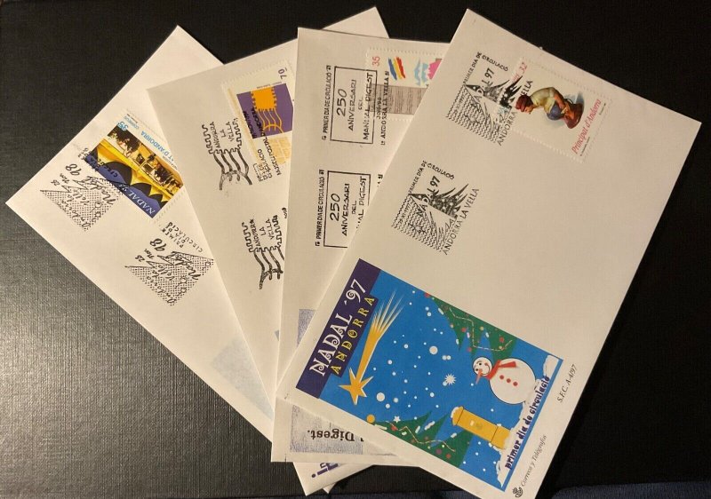 SPANISH ANDORRA. 1997/1998 Lot of 4 First Day Envelopes. NEW-
