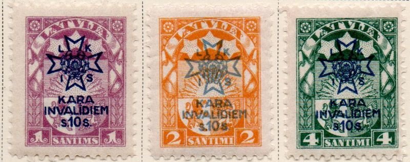Latvia Sc B21-B23 1923 Wounded War Invalids  stamp set mint