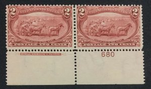 MOMEN: US STAMPS #286 PLATE IMPRINT PAIR MINT OG NH LOT #70954