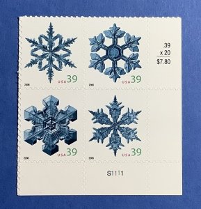 US Scott 4101-4104 Snowflakes, Plate Block of 4, MNH