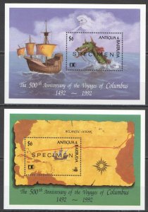 Wb104 1992 Antigua & Barbuda Sailing Ships Columbus Voyages 2Bl Mnh