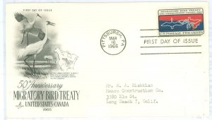 US 1306 1966 Migratory Bird Treaty, typed address, corner crease.