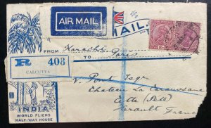 1929 Calcutta India First Flight Airmail cover FFC To Herault France
