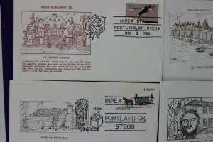 INPEX show cachet lot philatelic souvenir cover Portland Seattle OR 1980-1985