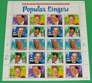 Four Sheets x 20 = 80 POPULAR SINGERS 29¢ USA Postage Stamps. Scott # 2849-2853 