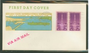 US 852 1939 3c Golden Gate international exposition (pair) on an unaddressed first day cover with a Matwell Gregg (1st) cachet.