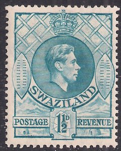 Swaziland 1938 - 54 KGV1 1 1/2d Light Blue MM SG 30b ( R1123 )