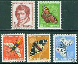 Switzerland Scott B247-51complete MH* 1955 set disturbed gum