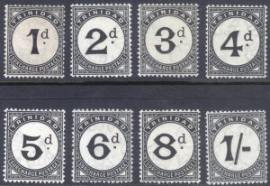 Trinidad 1923 1d-1s Blk POST DUE Wmk SCRIPT Scott J1-J8 SG D18-D25 MLH Cat $284