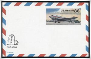 SC#UXC24 36¢ DC-3 Postal Card