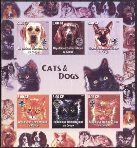 Congo 2005 Scouting Dogs Cats Sheet of 6 Imperf. MNH Cinderella !