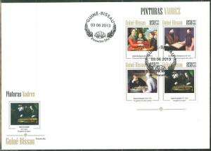 GUINEA BISSAU 2013 CHESS PAINTINGS DAUMIER LONSDALE VERMEYEN  SHEET FDC