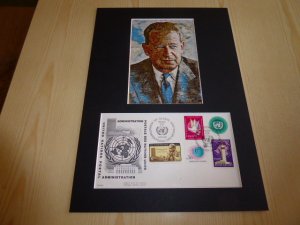 Dag Hammarskjold UN Art Postcard and FDC mount matte size A4