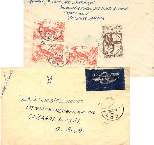 Togo 10F Red-fronted Gazelles (3) and 1F Hunter 1950 Lome, Togo Airmail to Ch...