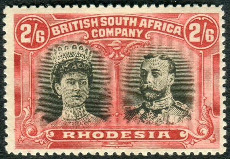 RHODESIA-1910-13 2/6 Black & Lake.  A lightly mounted mint example Sg 155