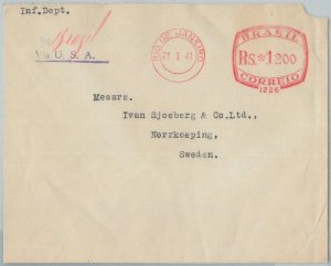 74392 - BRAZIL - POSTAL HISTORY - MECHANICAL postmark on COVER to SWEDEN 1941-