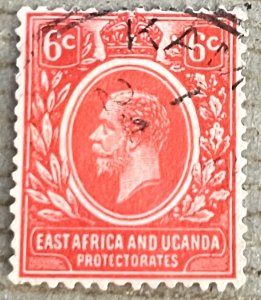 Kenya, Uganda, & Tanganyika 3 / 1921 6c Rose Red King George V KGV Stamp, Used