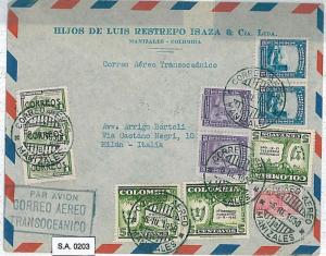 TREES / FORRESTS - COLOMBIA - POSTAL HISTORY  -  AIRMAIL COVER to ITALY - 1950