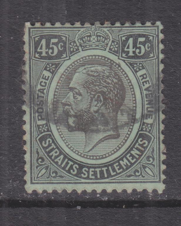 STRAITS SETTLEMENTS, 1914 KGV Mult. CA, 45c. Black on Green, White Back, used.