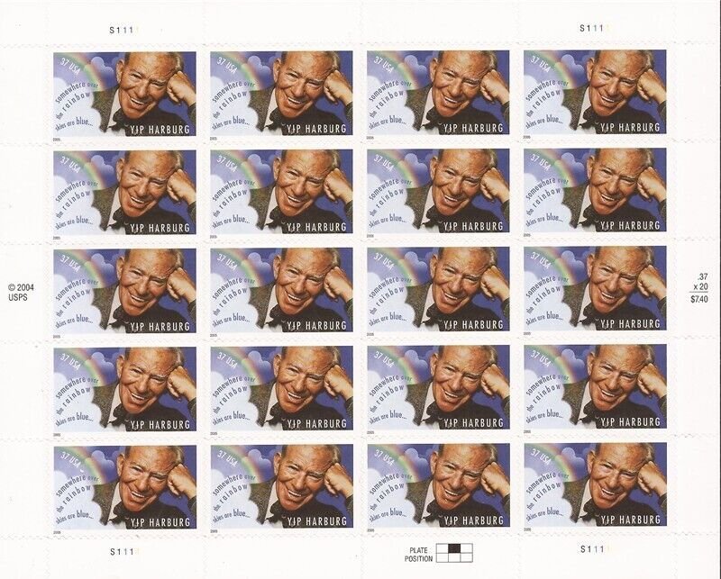 US Stamp - 2005 Lyricist Yip Harburg - 20 Stamp Sheet - Scott #3905