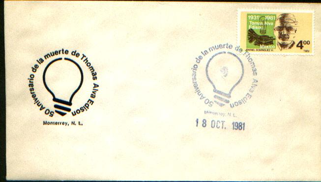 MEXICO 1255, CACHETED FDC. 50th Death Anniv of Thomas Alva Edison F-VF.