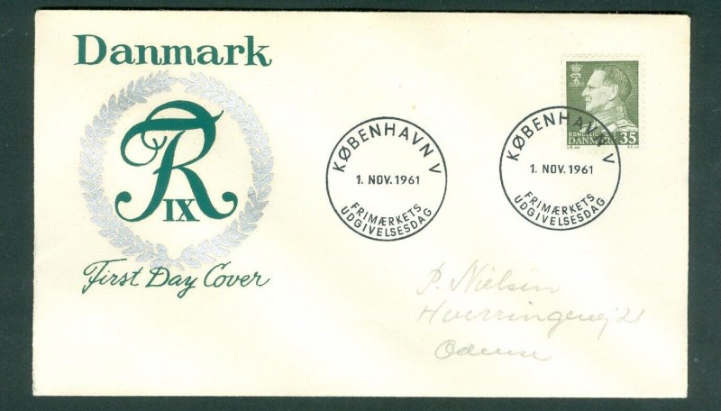 Denmark. FDC Cachet. 1961. King Frederik IX. 35 Ore. Sc# 386  Addressed: Odense 