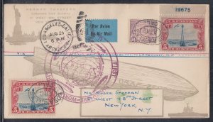 United States - Aug 1929 Los Angeles, CA Zeppelin Cover to New York, NY