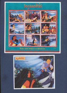GUYANA - seven MNH S/S - Disney Pocahontas - 1995 - Four Scans