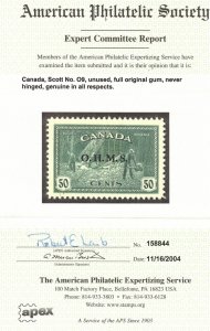 Canada #O9 Very Fine Never Hinged **With Certificate**
