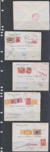 COLOMBIA 1951-52 SIX R-AIRMAIL COVERS TO BELGIUM RATED 1.53P + TAX STAMPS 