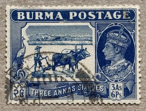 Burma 1938 3a6p.  Used, small crease. See notes! Scott 27 CV $9.50. Gibbons 27