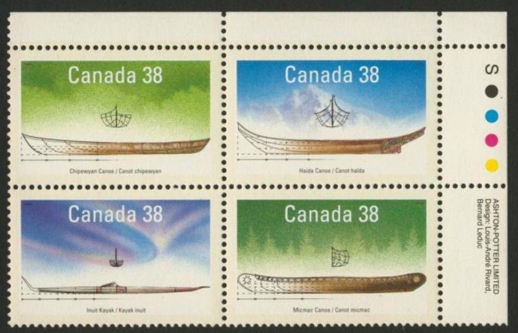 Canada 1232a TR Plate Block MNH Boats, Canoes