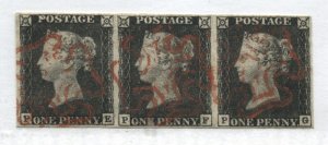 1840 Penny Black VF lovely strip of 3 used with red MX's