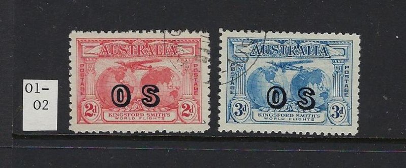 AUSTRALIA SCOTT O1-O2 1931 OVERPRINTED OFFICIAL STAMPS- USED