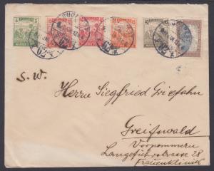 Hungary Sc 177,179,184-186,188 used on 1921 Inflation Era cover, 6 diff stamps