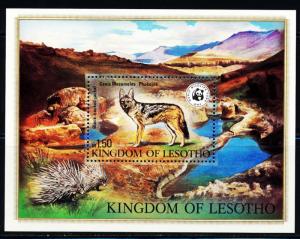 LESOTHO 1982 WWF FAUNA WILDLIFE BLACK BACKED JACKAL SOUVENIR SHEET SCOTT 356