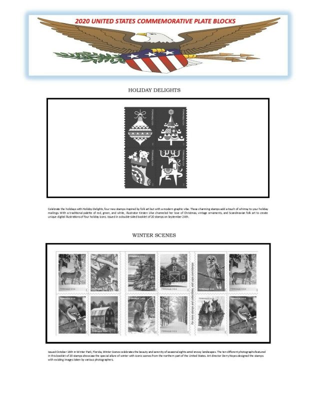 Mac's 2020 U.S. Plate Block Commem Stamp Supplement SIMPLIFIED 