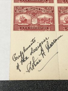 1939 National Philatelic Exhibition Sheet Of 8 Imperf. Signed By The Designer. 