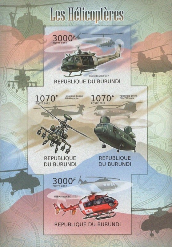 Helicopters Stamp Boeing Bell UH-1 AH-64 Apache CH-47 Chinook S/S MNH