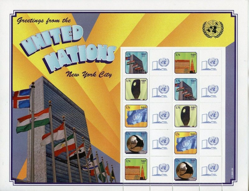 UNITED NATIONS 2009 GREETINGS FROM THE UN  PERSONALIZED 98c SHEET MINT NH