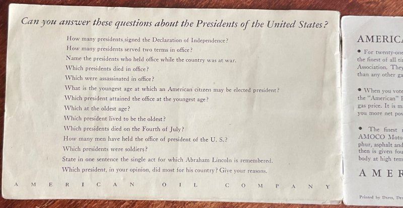 AMOCO 1936 “Stamp Album US Presidents” thru FDR Few missing NOT REAL STAMPS AB