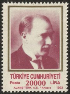 TURKEY 1992  Sc 2542  MNH  20,000L Ataturk, VF