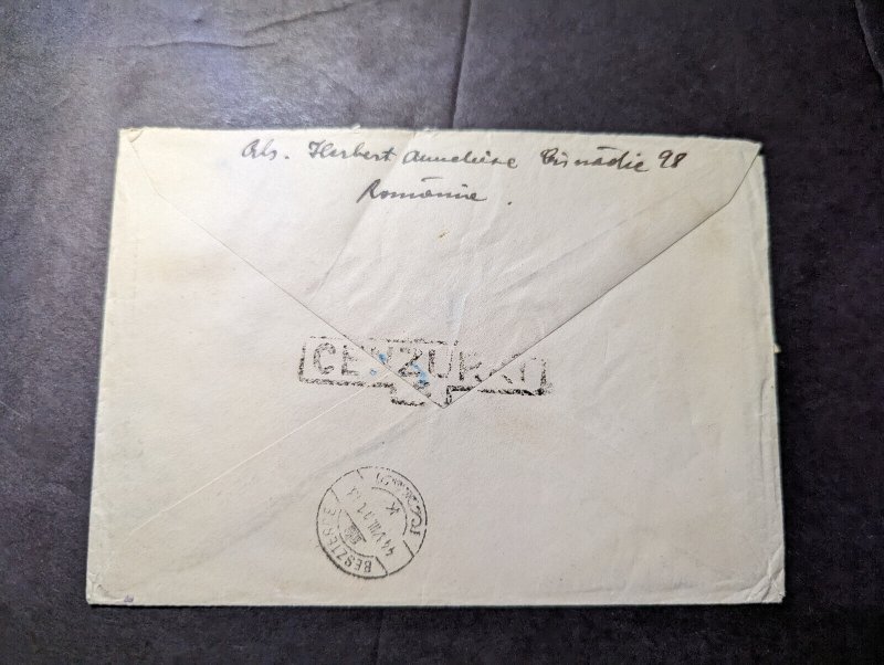 1944 Registered Romania Airmail Cover Cisaadie to Bezteru