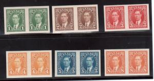 Canada #231c - #236a Extra Fine Never Hinged Imperf Pair Set