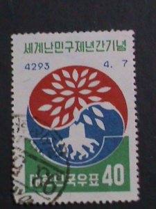 KOREA-1960 SC#304 WORLD REFUGEE YEAR USED-VERY FINE  WE SHIP TO WORLD WIDE