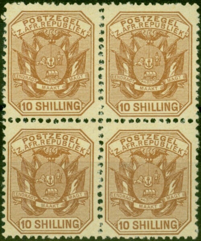 Transvaal 1896 10s Pale Chestnut SG212a Fine MNH Block of 4 (2) 