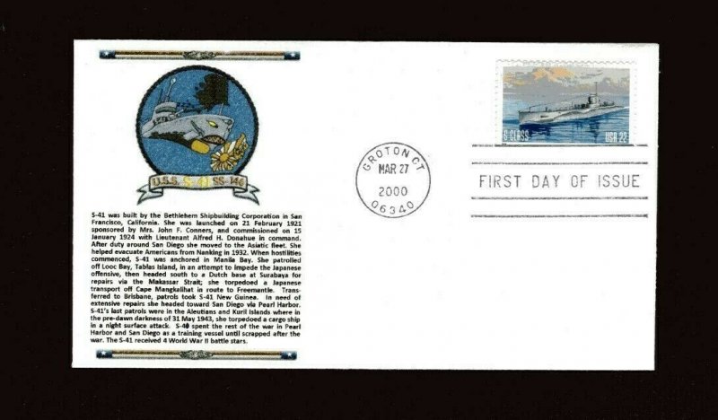 S-Boat United States Navy Submarine Service 2000 First Day Cover Stamp  