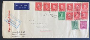 1939 Melbourne Australia Airmail Censored Cover To St Gallen Switzerland